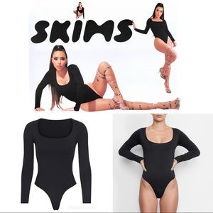 SKIMS ESSENTIAL LONG SLEEVE SCOOP NECK BODYSUIT ONYX L/XL NWT